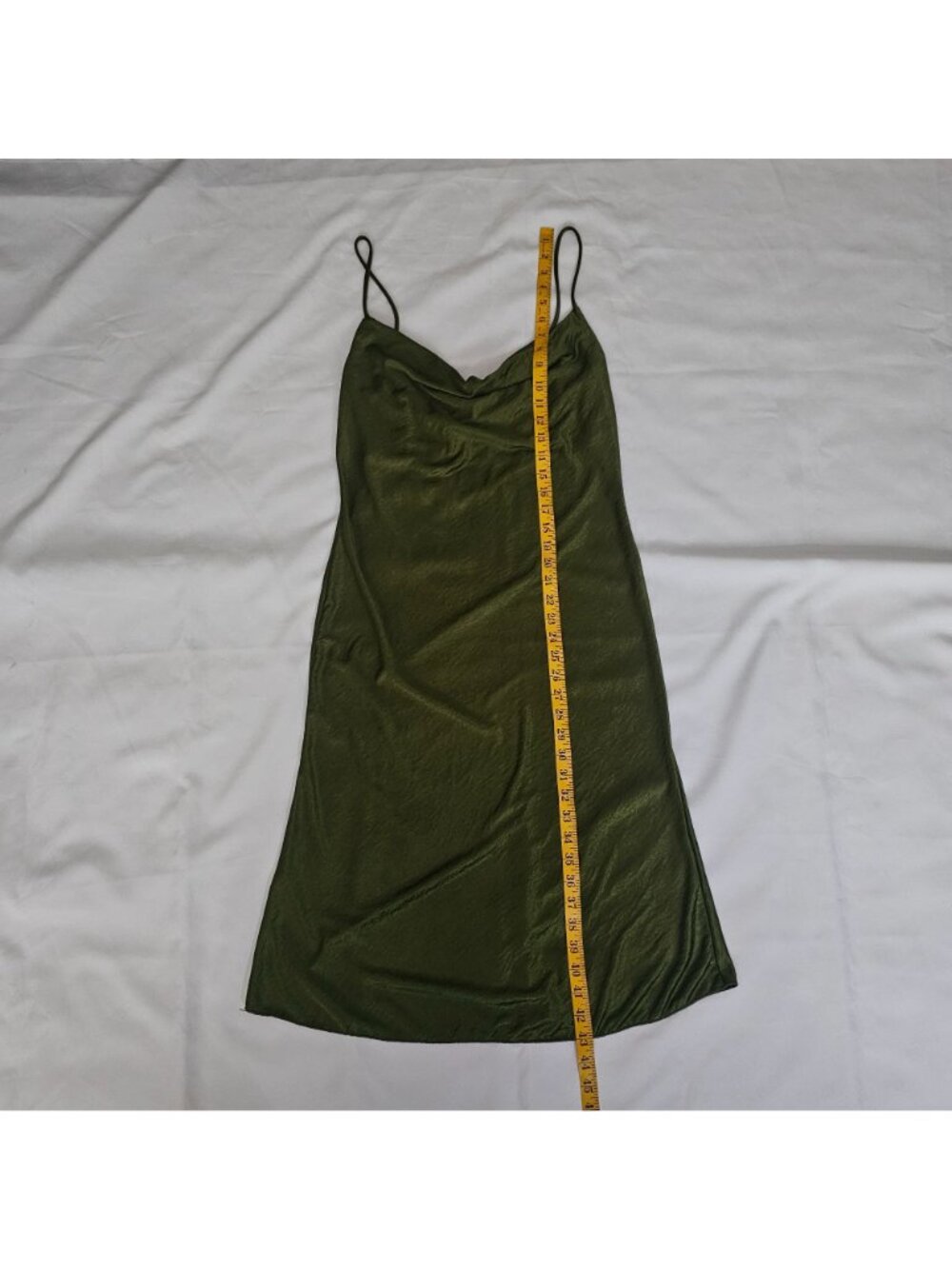 Sincerely Jules Olive Green Draped Neck Spaghetti Strap Slip Dress Size Large - Picture 10 of 11